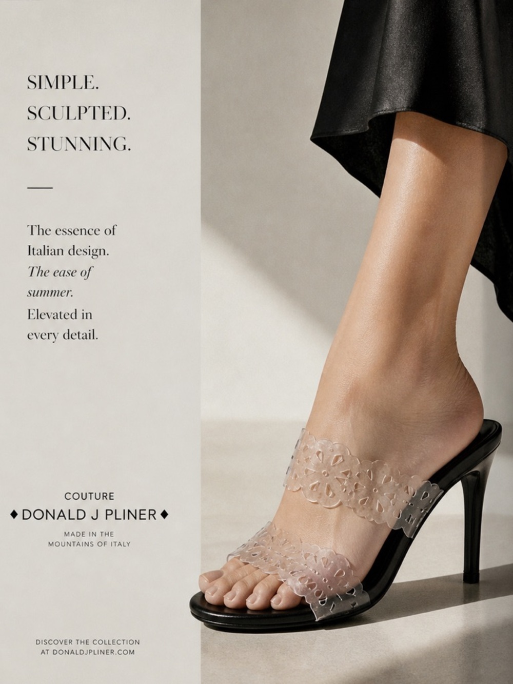 Donald J. Pliner Couture Clear Strap Black Heel Sandal 7 N narrow